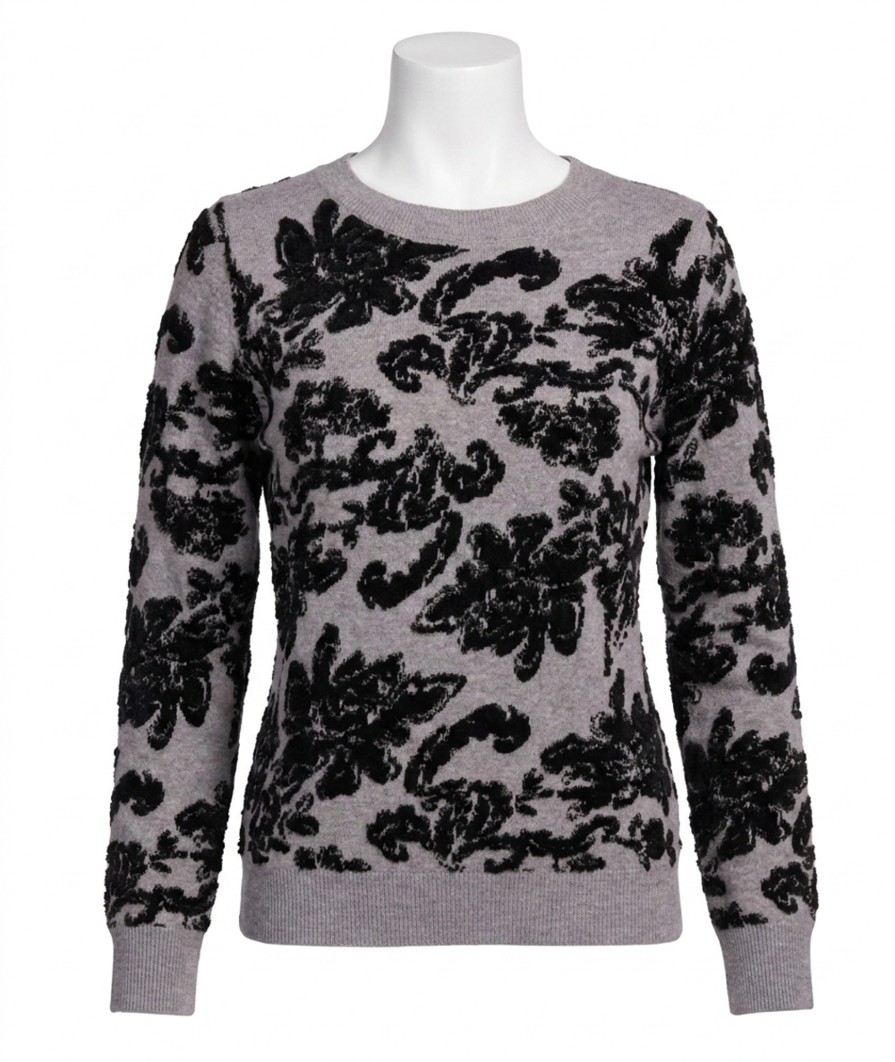 NEW TRIBAL soft boucle jacquard long sleeve sweater in grey